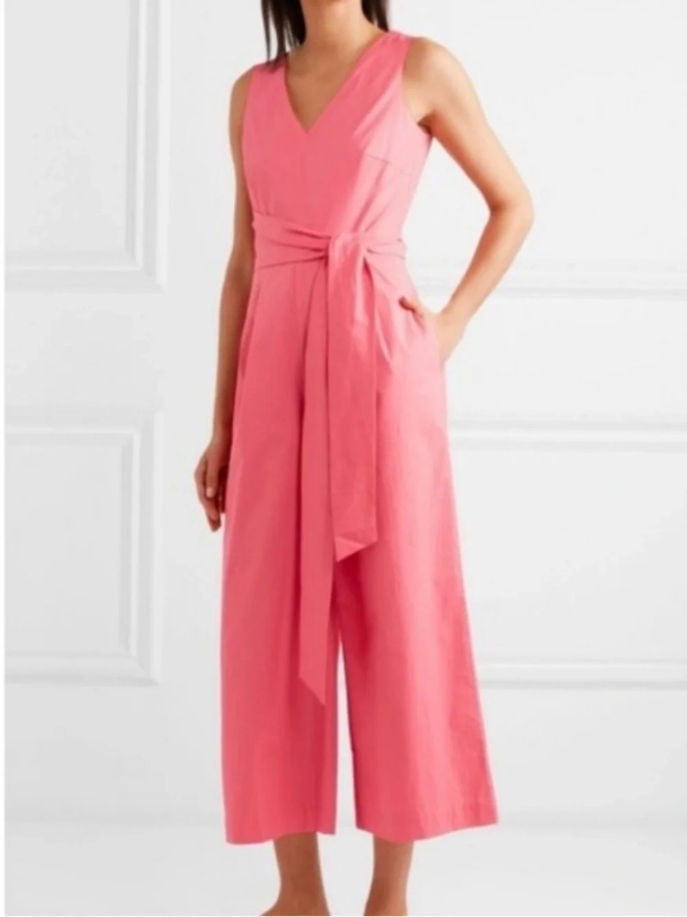 NWT J. Crew Wrap-Tie Jumpsuit in Stretch Poplin Bright Coral Size 4
